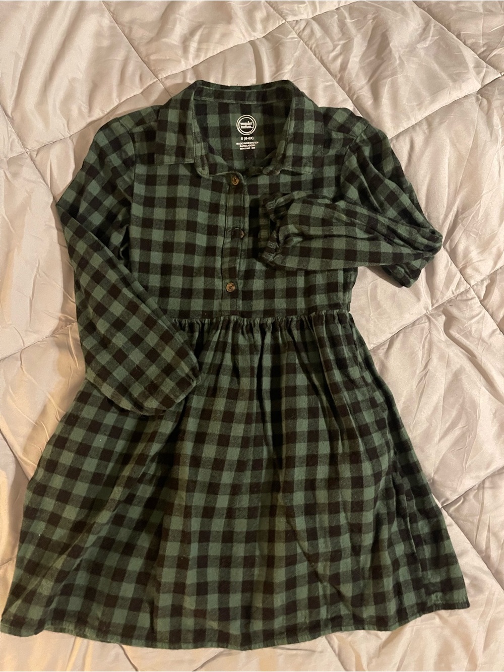 Girls Green and Black Buffalo Plaid Shirt Dress - Unbranded